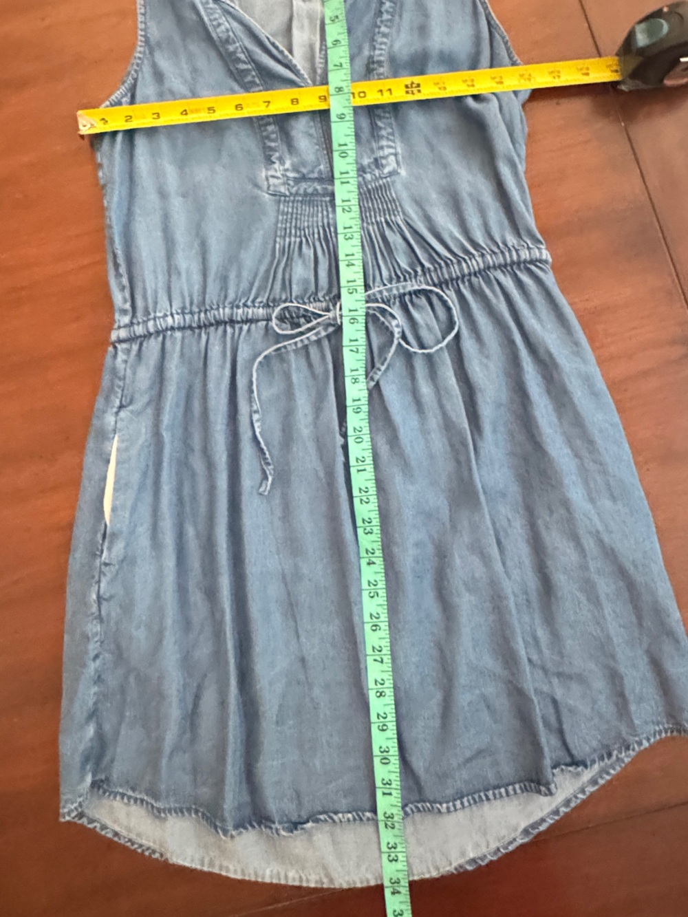 GAP Chambray Sleeveless Dress XS Tie Waist Lyocell Soft Denim Cute - Picture 7 of 8